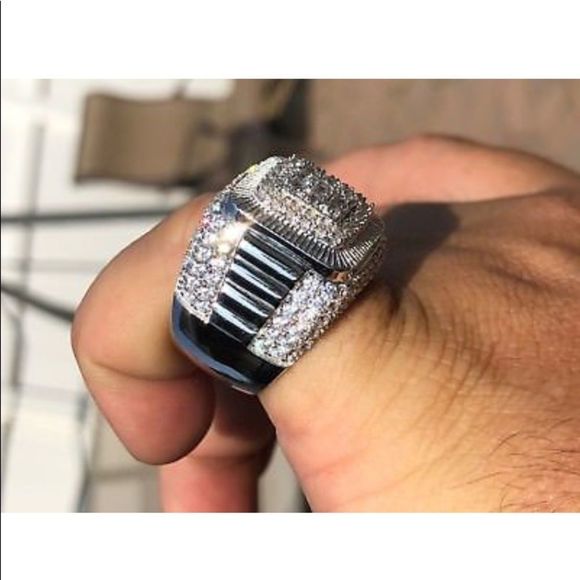 Mens Heavy Solid 925 Iced Out Diamond Ring NEW - Picture 3 of 6